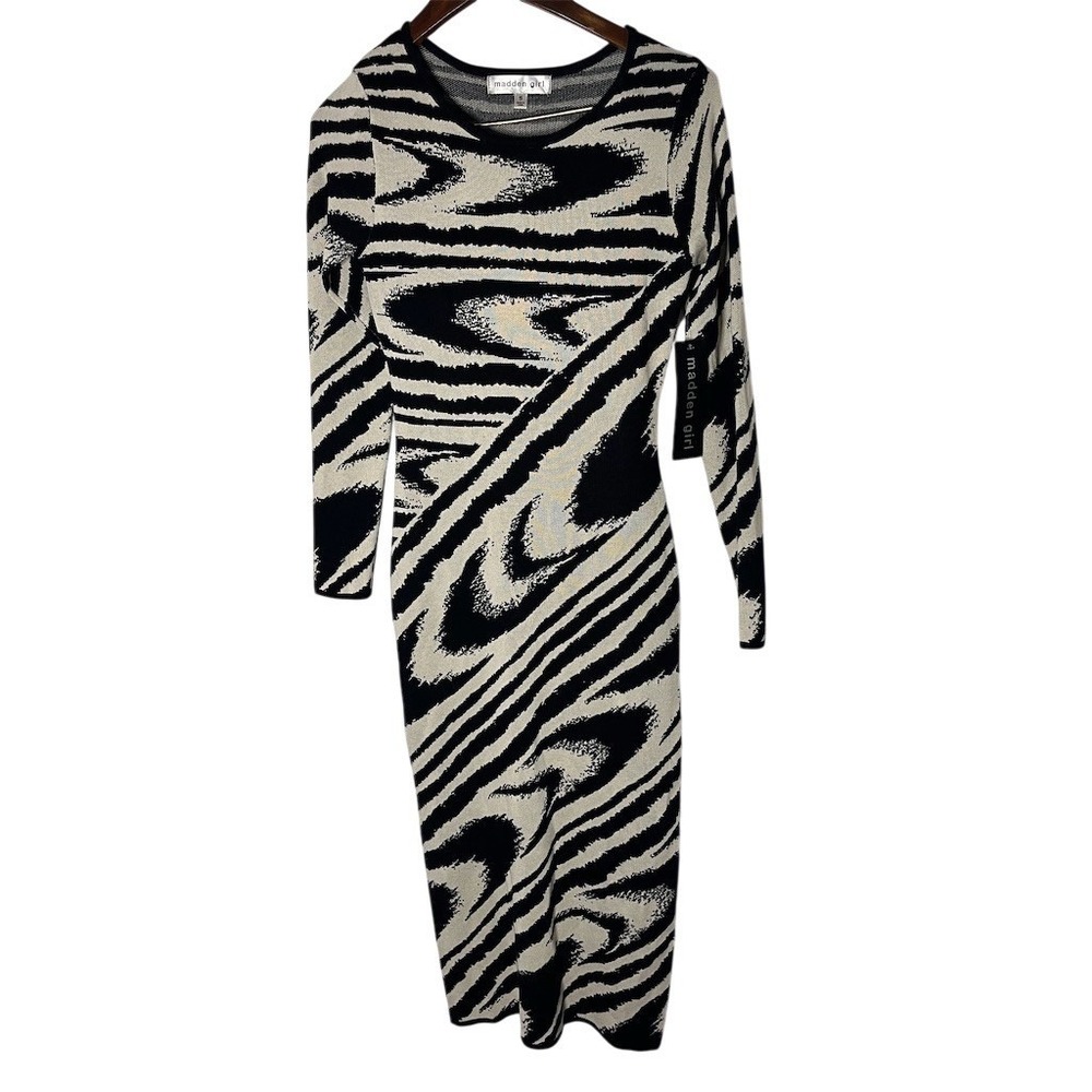 Madden Girl Sweater Maxi Dress Womens Size S Zebra Print Long Sleeve - Picture 4 of 7